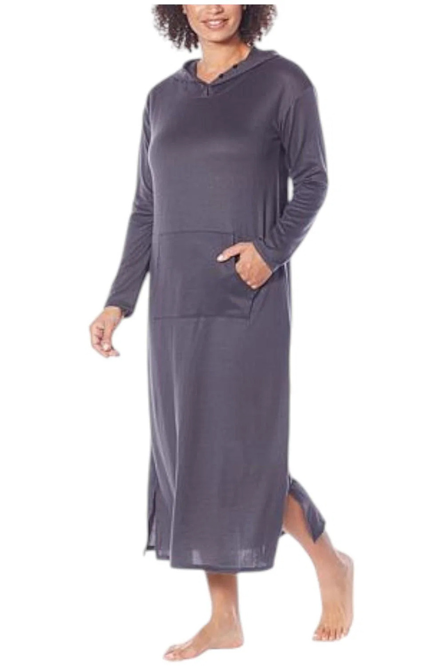 Comfort Code Women's Brushed Knit Hooded Maxi Lounger Charcoal Gray - Regular